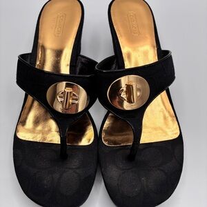 Coach Noble Sandals Black with Gold Accents